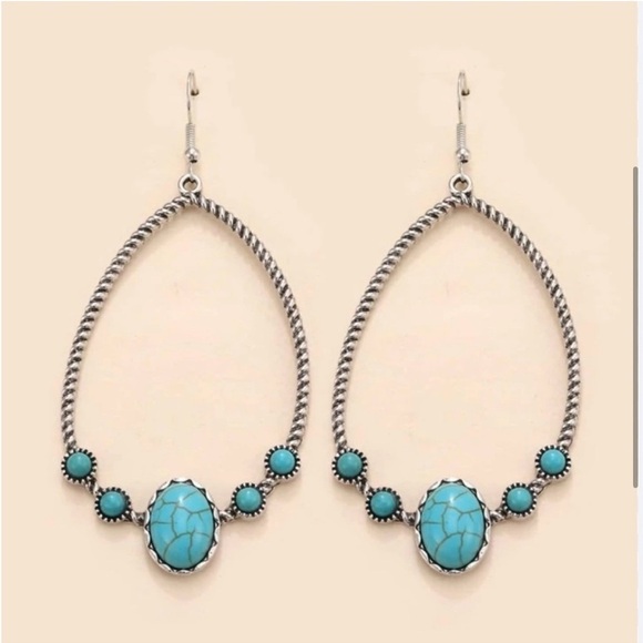 Boho Festival Western Style Water Drop Silver Hook
Turquoise Earrings, NWT - Picture 4 of 7